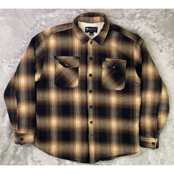 Matix Other - Matix Flannel Shirt Jacket Mens Medium Brown Plaid Sherpa Lined Shacket Coat